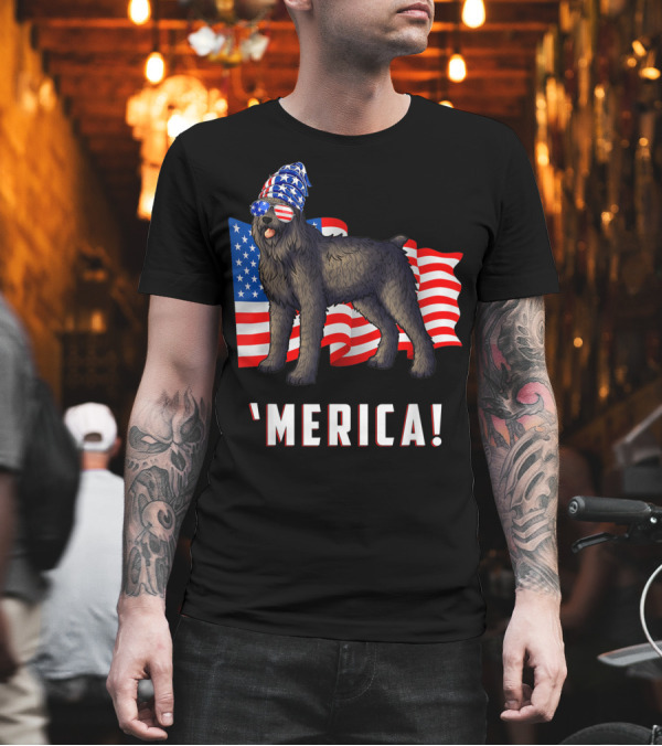 Bouvier Des Flandres Dog 'Merica 4th of July USA Flag T-Shirt Bouvier Des Flandres Dog 'Merica 4th of July USA Flag T-Shirt