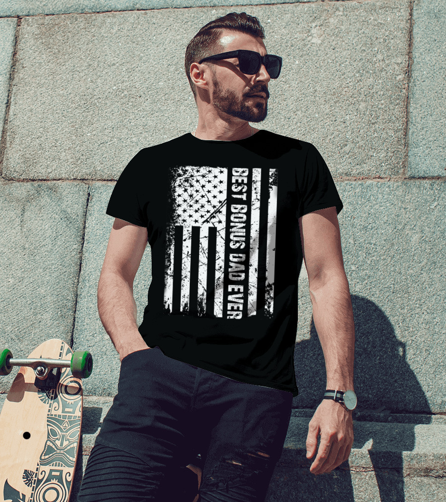 Mens Best Bonus Dad Ever American Flag T-Shirt