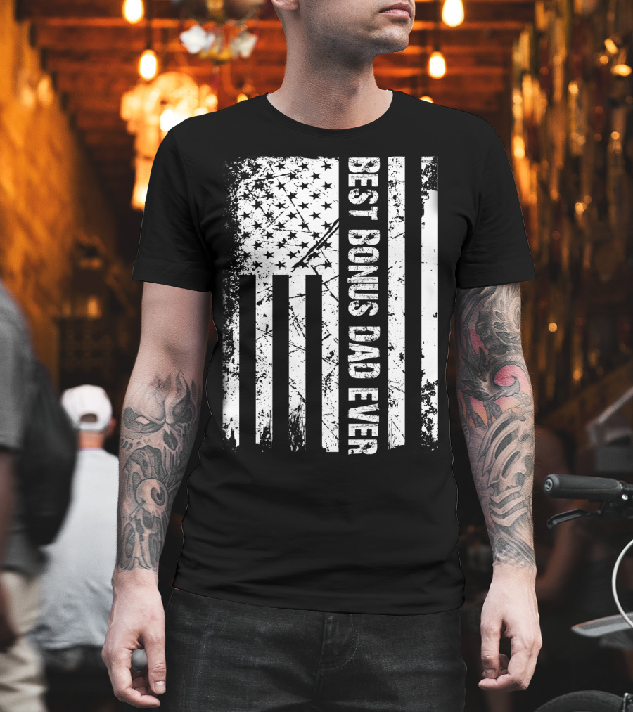 Mens Best Bonus Dad Ever American Flag T-Shirt