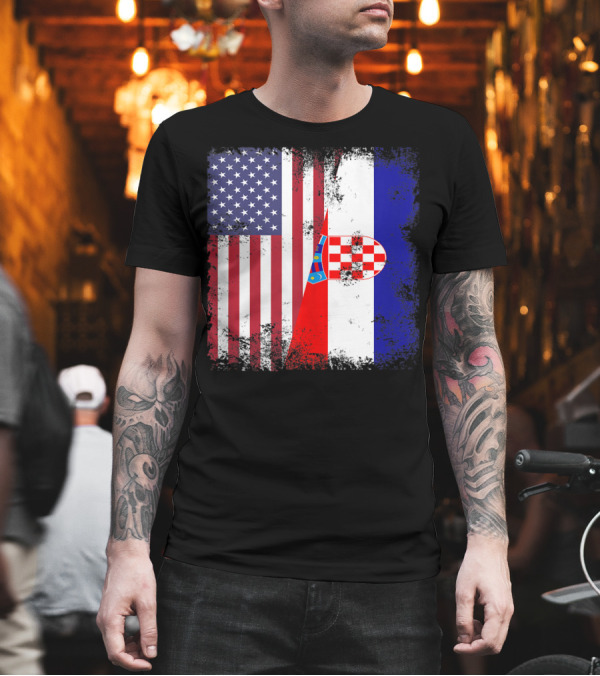 Half Croatian Flag Vintage Croatiausa American Croatian Flag T-Shirt Half Croatian Flag Vintage Croatiausa American Croatian Flag T-Shirt