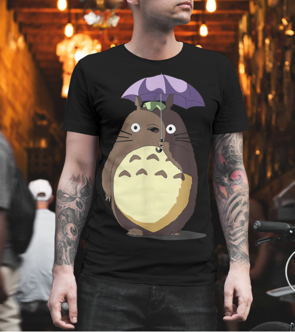 My Neighbor Totoro Umbrella Brown Character with Green Leaf T-Shirt My Neighbor Totoro Umbrella Brown Character with Green Leaf T-Shirt