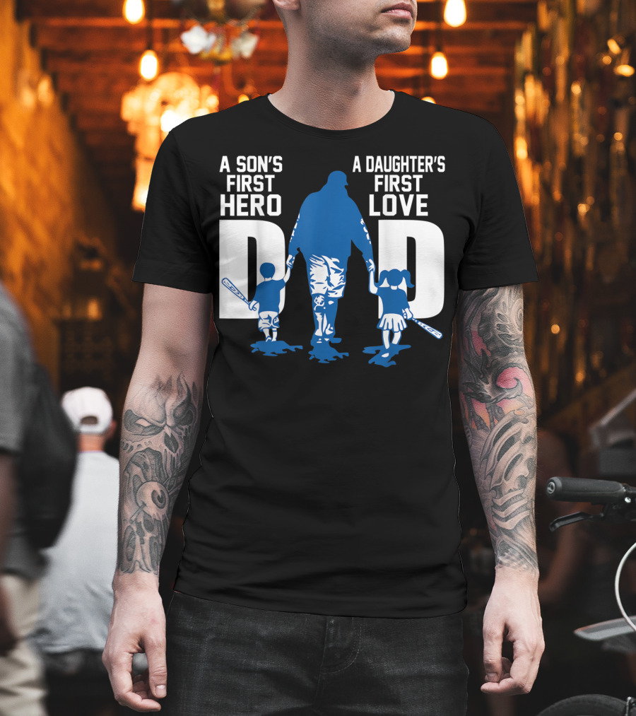A Son's First Hero A Daughter's First Love Dad Baseball Bat Fatherhood Trio T-Shirt