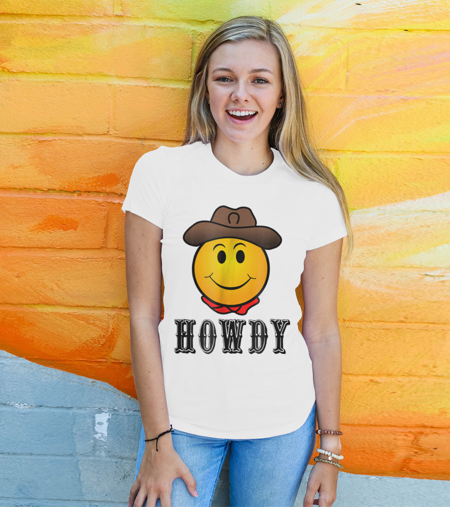 Howdy Cowboy Western Smiley Emoji Rodeo T-Shirt