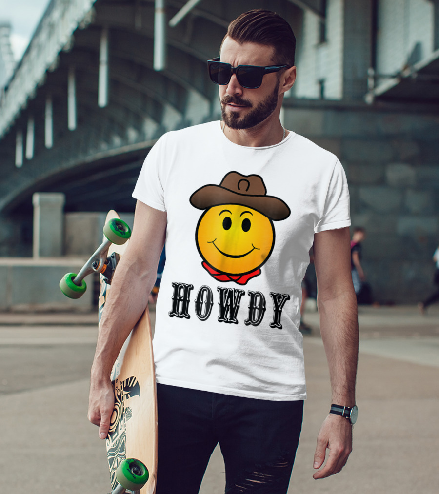 Howdy Cowboy Western Smiley Emoji Rodeo T-Shirt