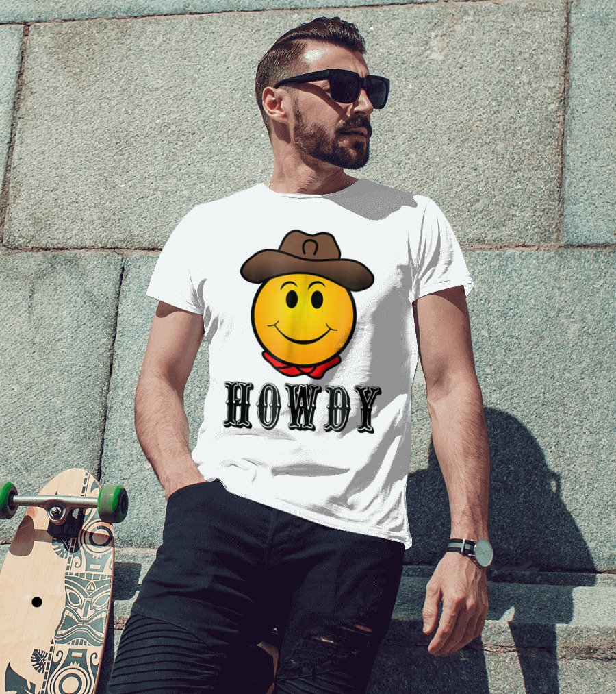 Howdy Cowboy Western Smiley Emoji Rodeo T-Shirt