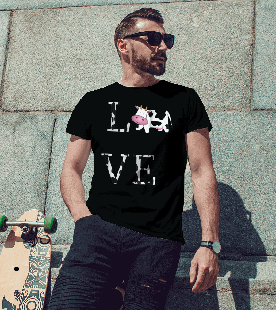 Cow Print LOVE With Cute Cow Face T-Shirt