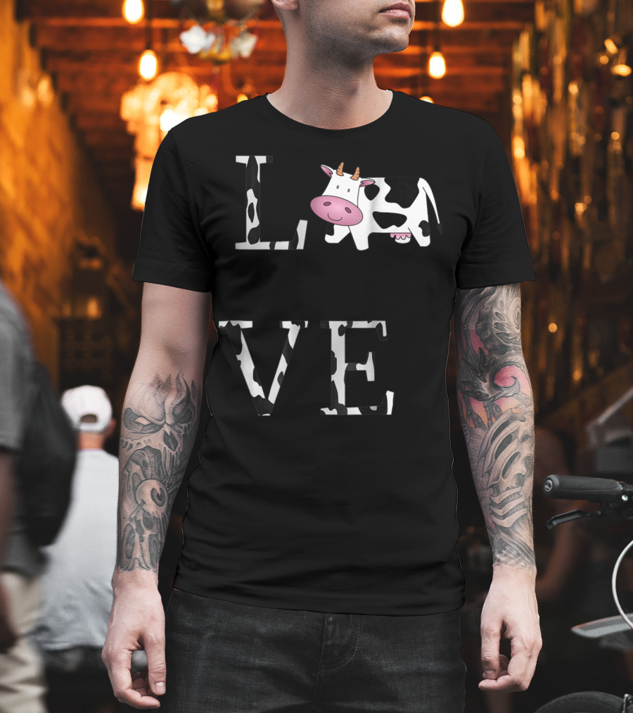 Cow Print LOVE with Cute Cow Face T-Shirt