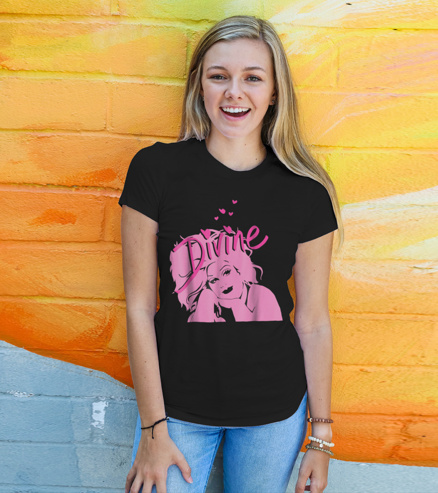 DIVINE John Waters Female Trouble Pink Portrait With Hearts T-Shirt