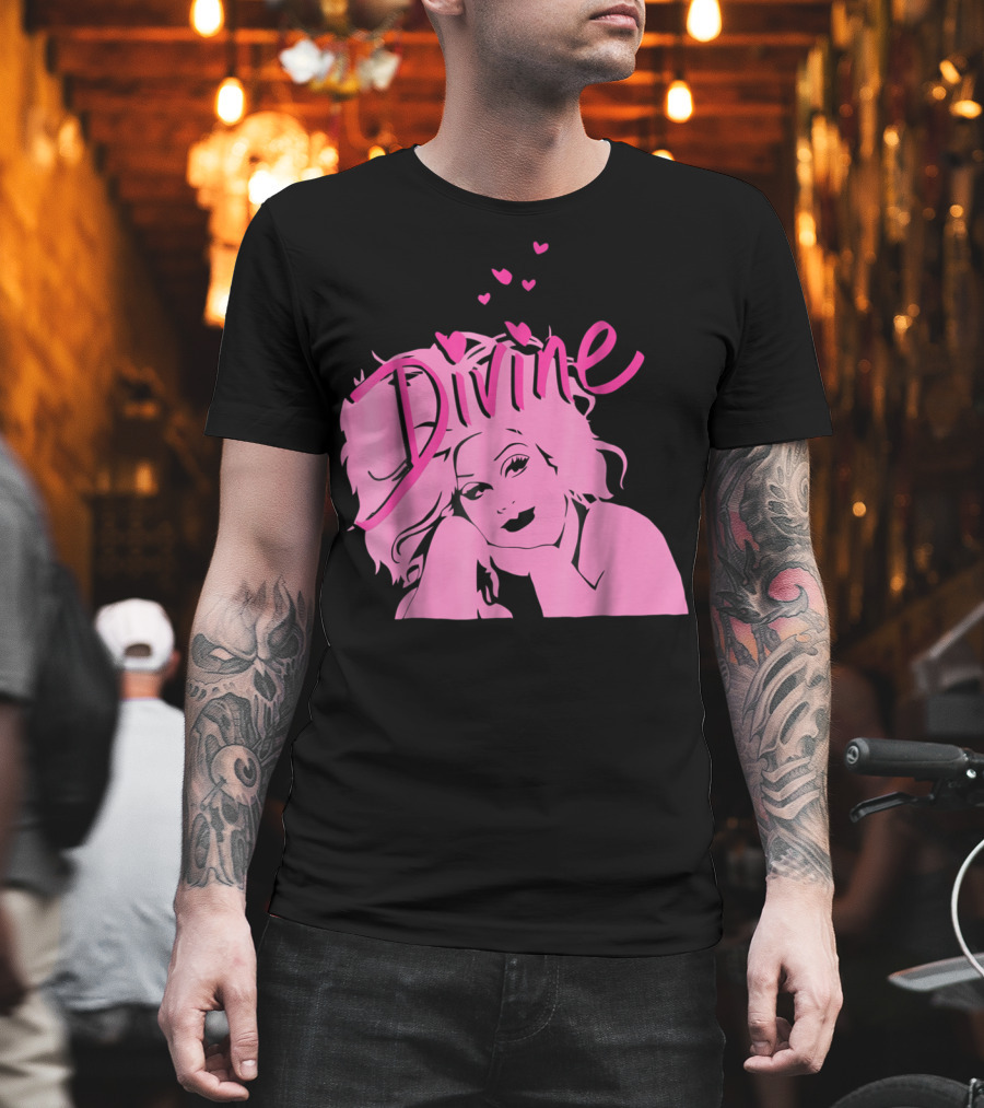 DIVINE John Waters Female Trouble Pink Portrait With Hearts T-Shirt
