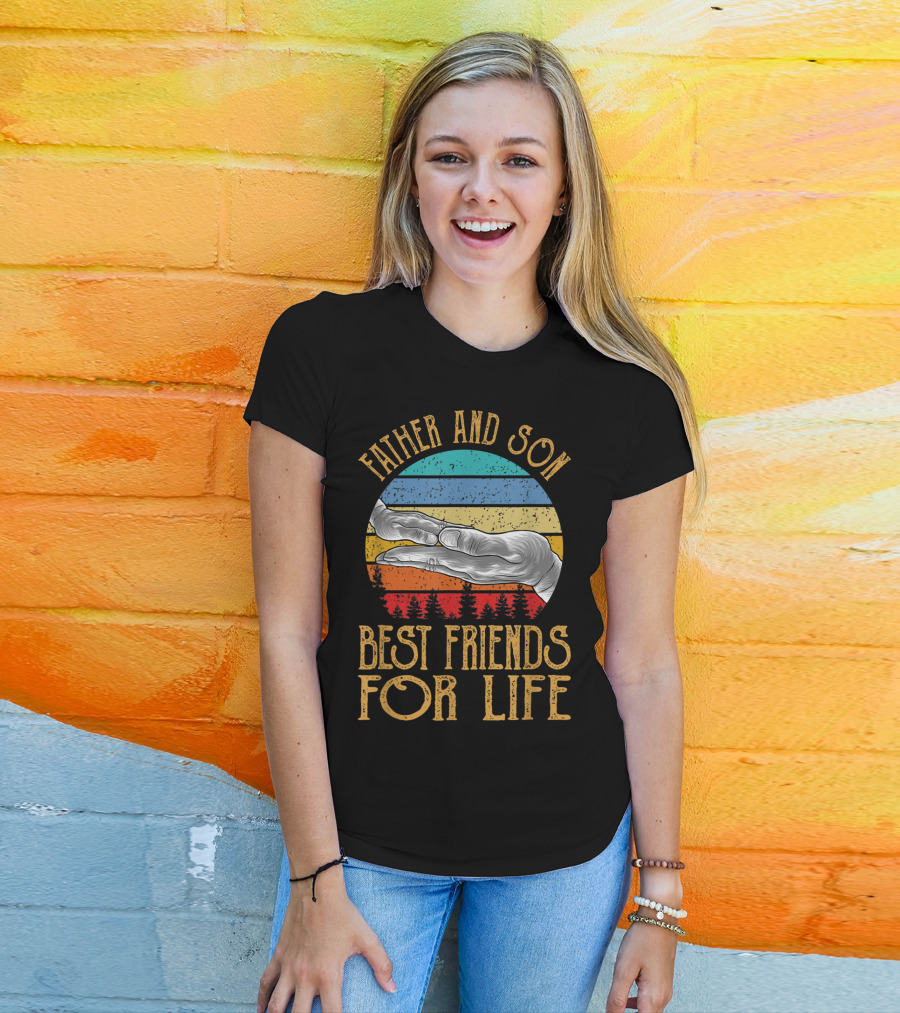 Father And Son Best Friends For Life Vintage Hands Retro Stripes T-Shirt
