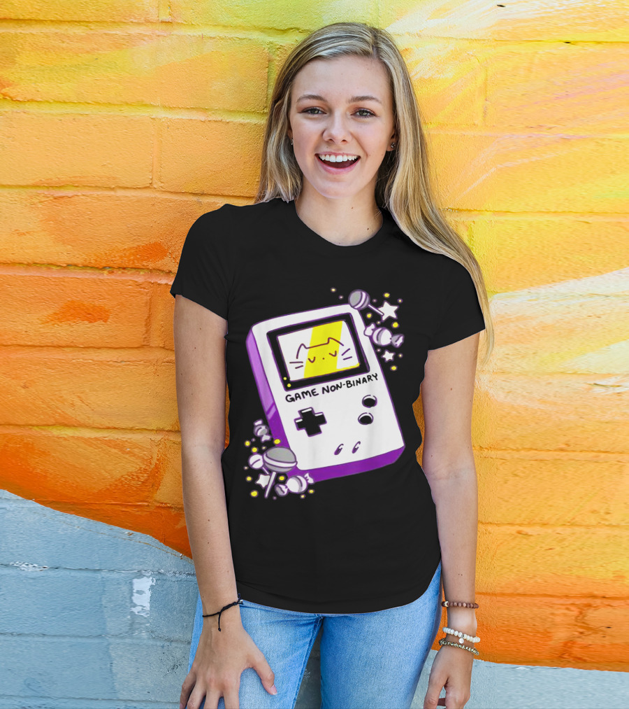 GAME NON BINARY Handheld Console With Cat And Stars T-Shirt