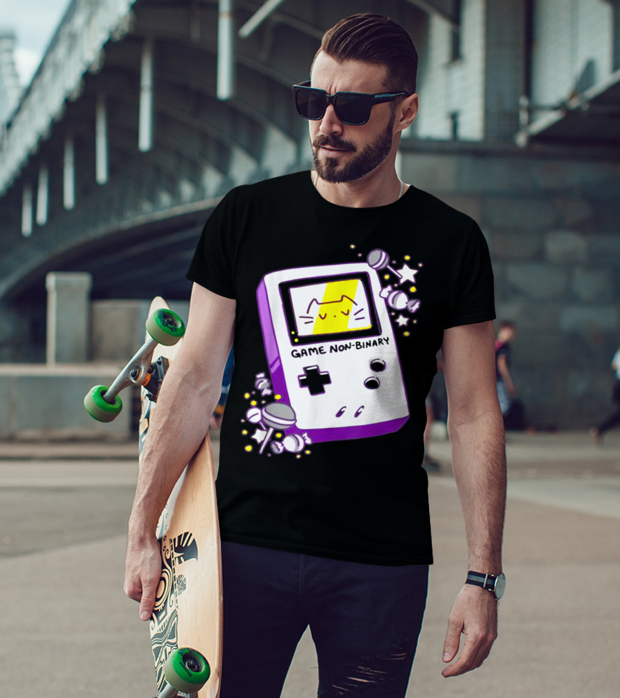 GAME NON BINARY Handheld Console With Cat And Stars T-Shirt