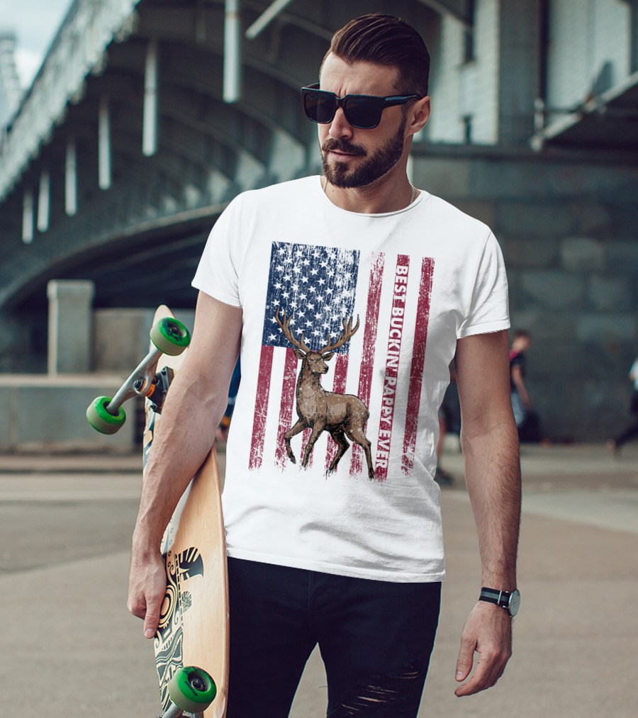 Best Buckin' Pappy Ever US Flag Deer Hunting T-Shirt