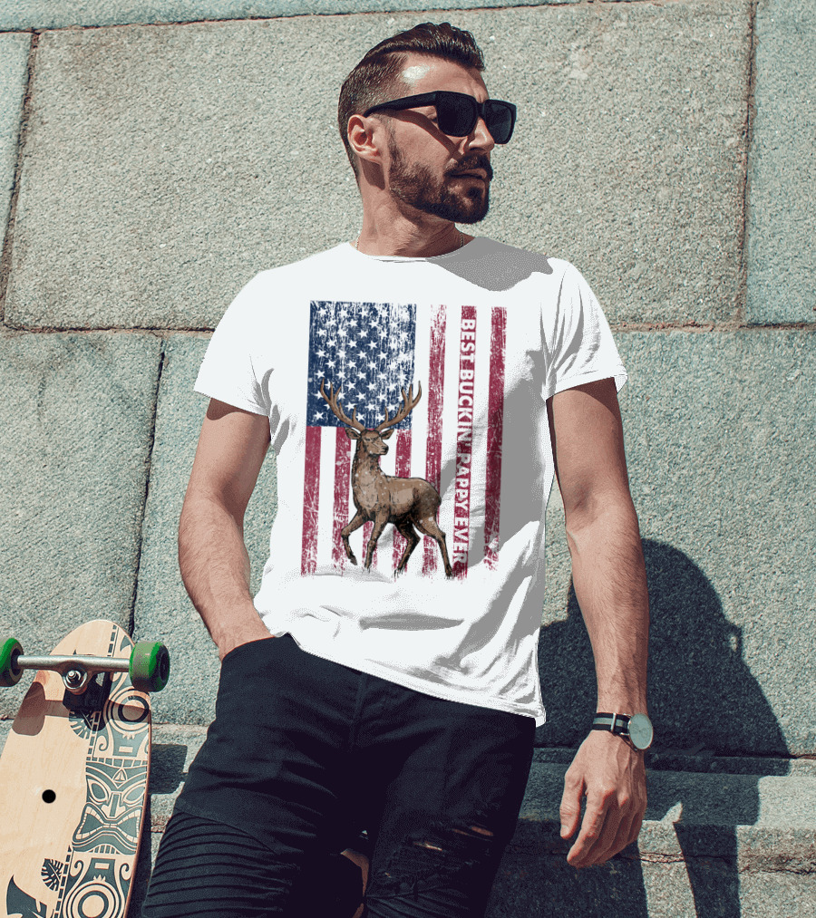 Best Buckin' Pappy Ever US Flag Deer Hunting T-Shirt