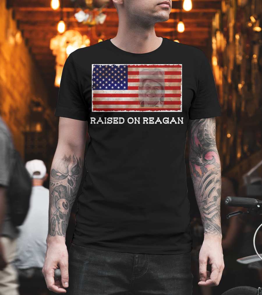 Raised On Reagan American Flag T-Shirt