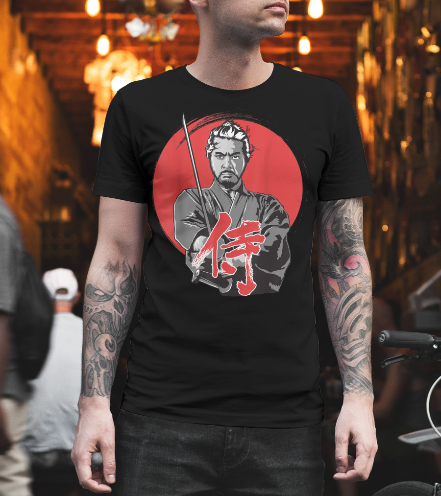 Samurai Warrior With Katana Red Sun Background T-Shirt