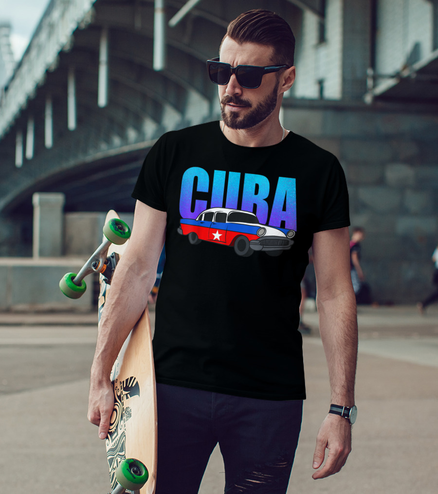 Cuba Cuban Flag Classic American Antique Car T-Shirt