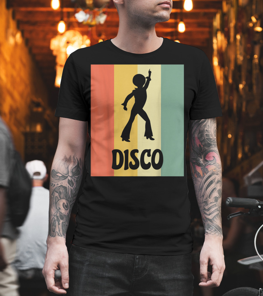 Disco Retro Funk Groove on Color Stripes T-Shirt