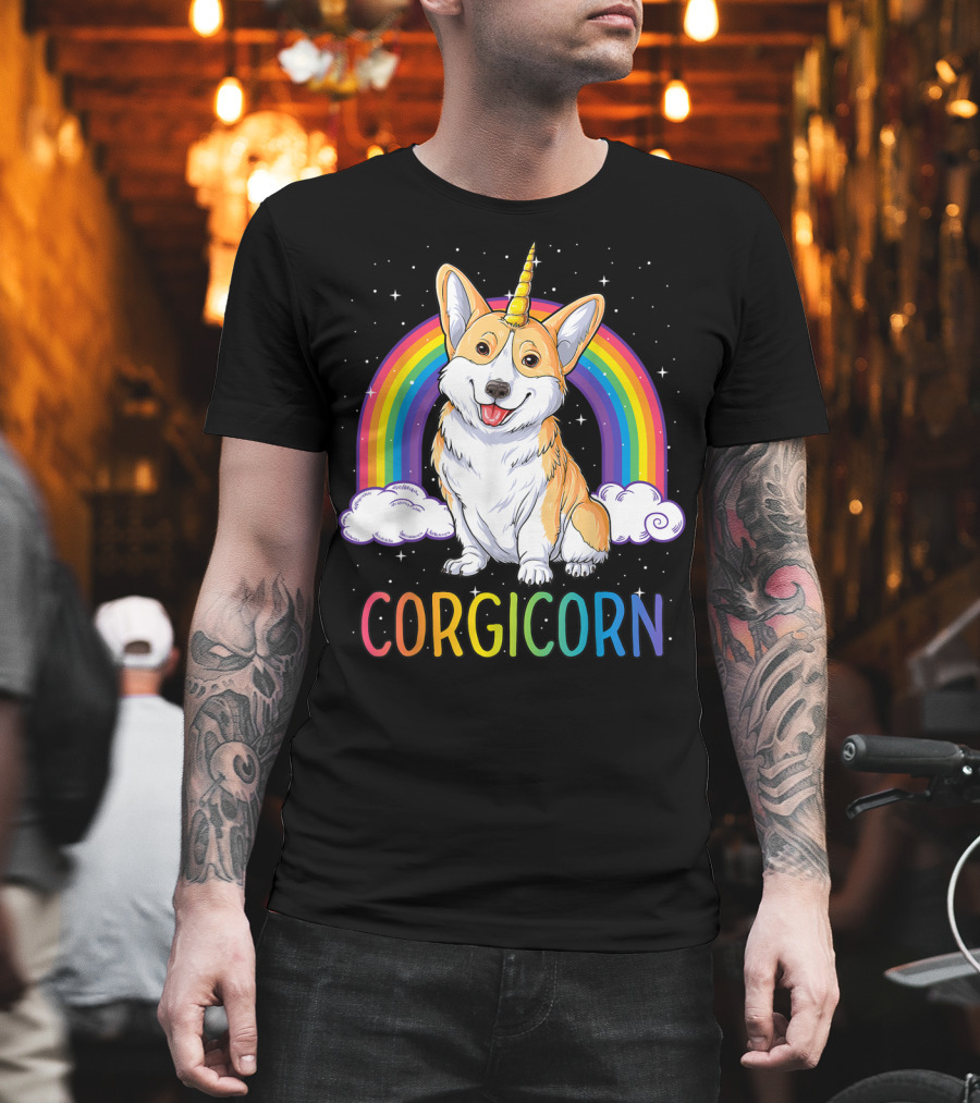 Corgicorn Corgi Unicorn Rainbow Galaxy Stars Clouds T-Shirt
