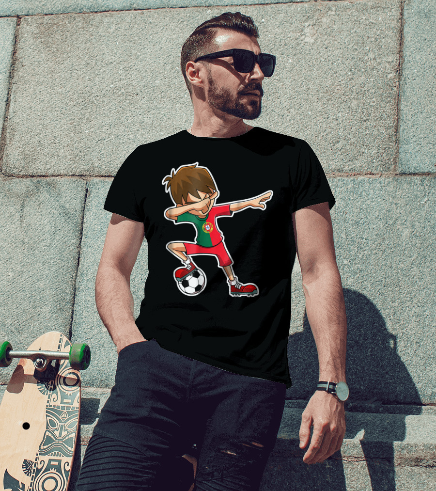 Dabbing Soccer Boy With Portugese Flag And Soccer Ball T-Shirt