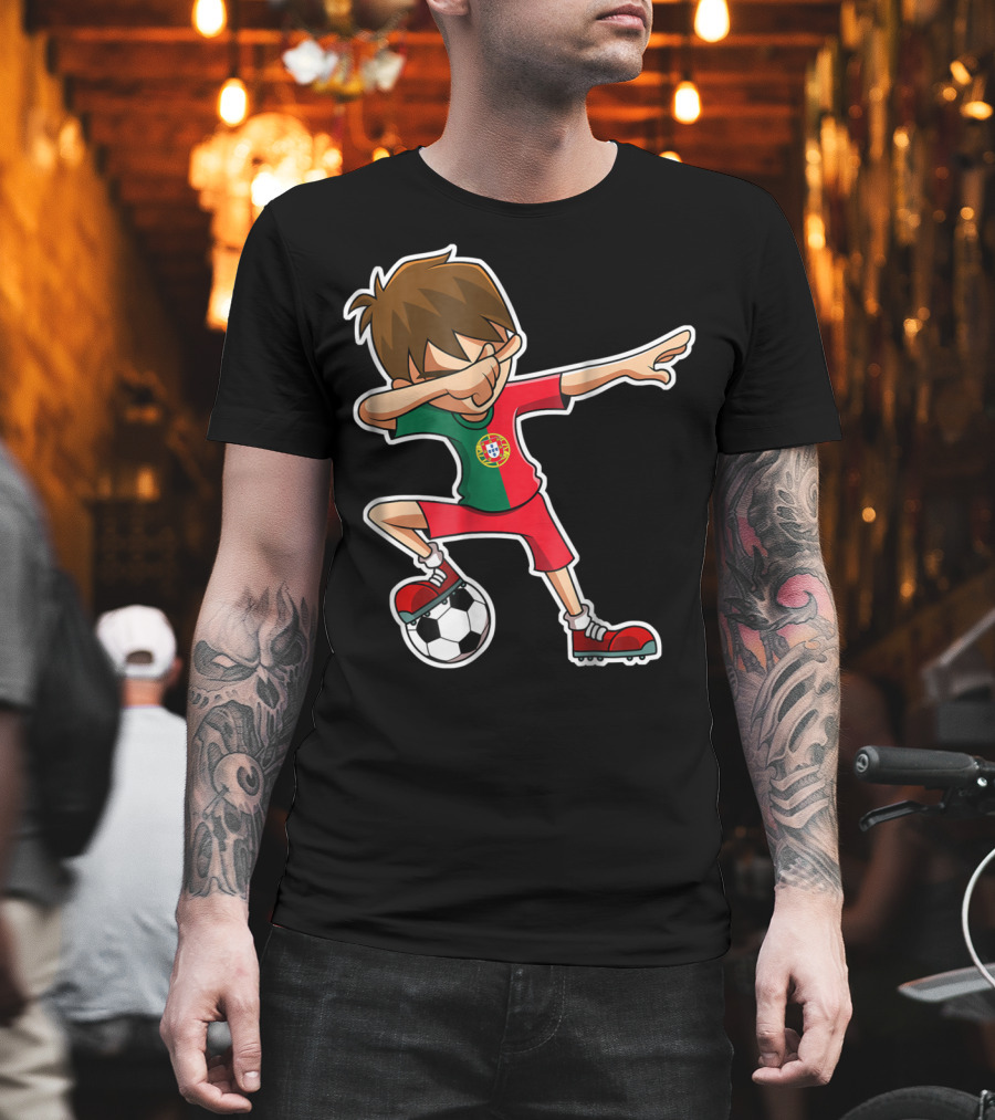 Dabbing Soccer Boy with Portugese Flag and Soccer Ball T-Shirt