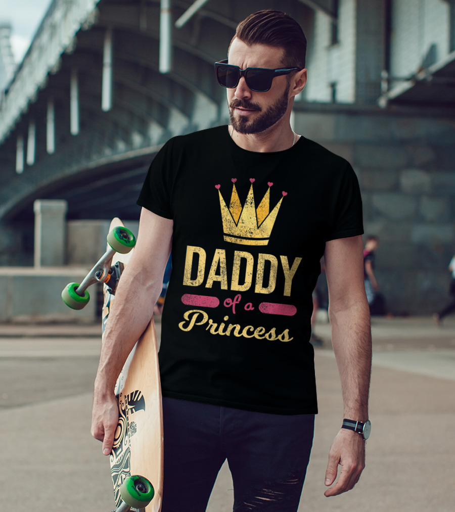 Daddy Of A Princess Funny Dad Cute Crown Hearts T-Shirt