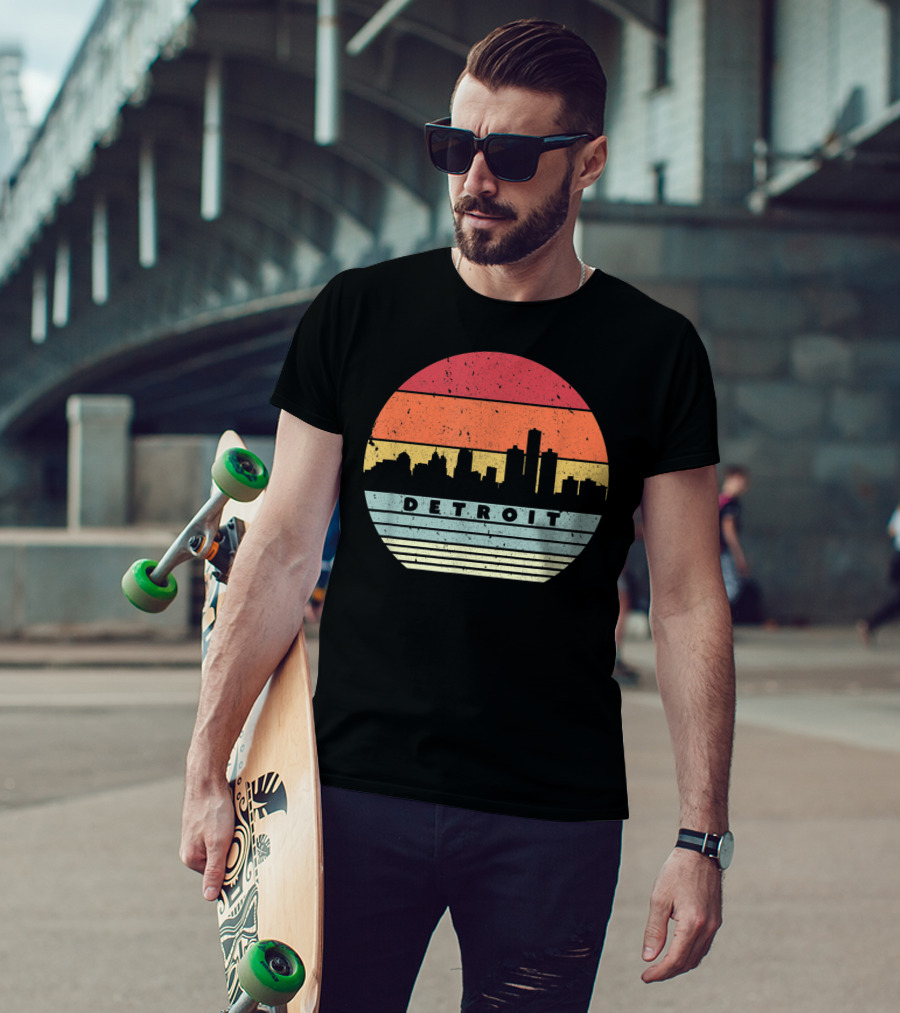 Detroit Skyline Retro Souvenir USA T-Shirt