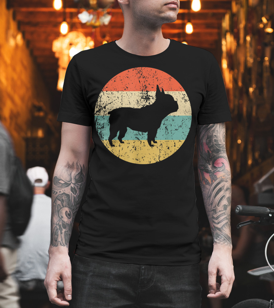 Retro French Bulldog Silhouette Vintage Circle T-Shirt