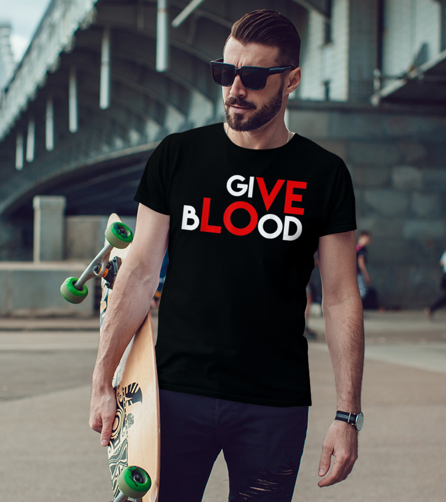 Give Blood Red White LOVE Typography World Blood Donation Day T-Shirt