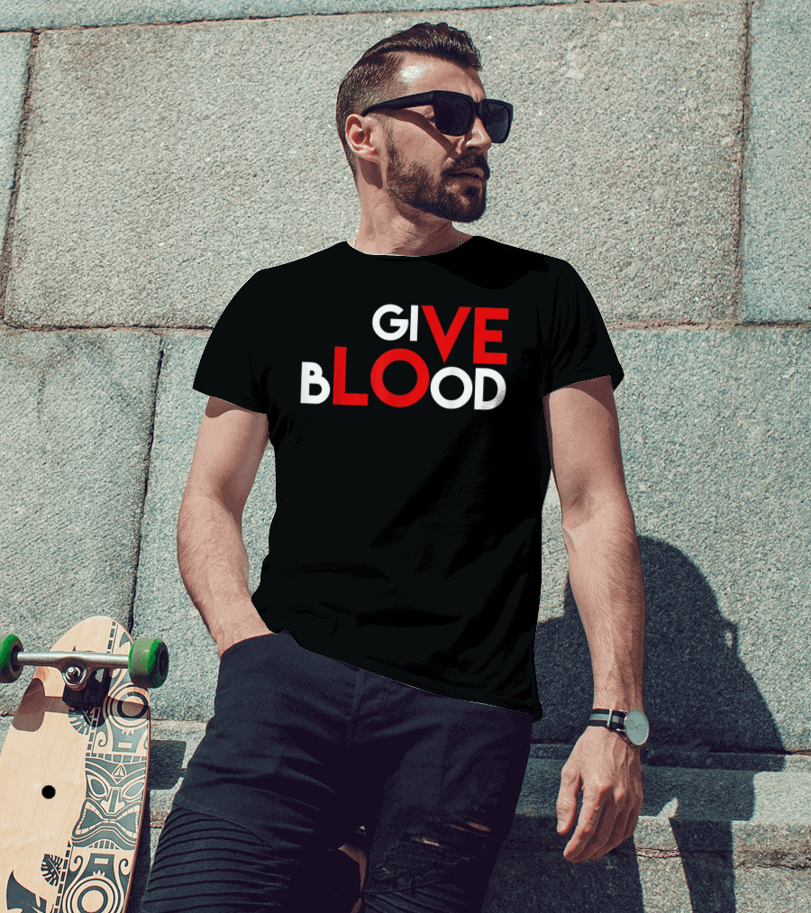 Give Blood Red White LOVE Typography World Blood Donation Day T-Shirt