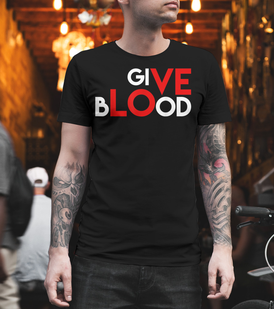 Give Blood Red White LOVE Typography World Blood Donation Day T-Shirt