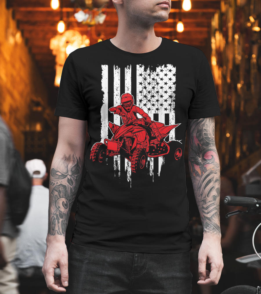 American 4 Wheeler ATV With Grunge USA Flag Background T-Shirt