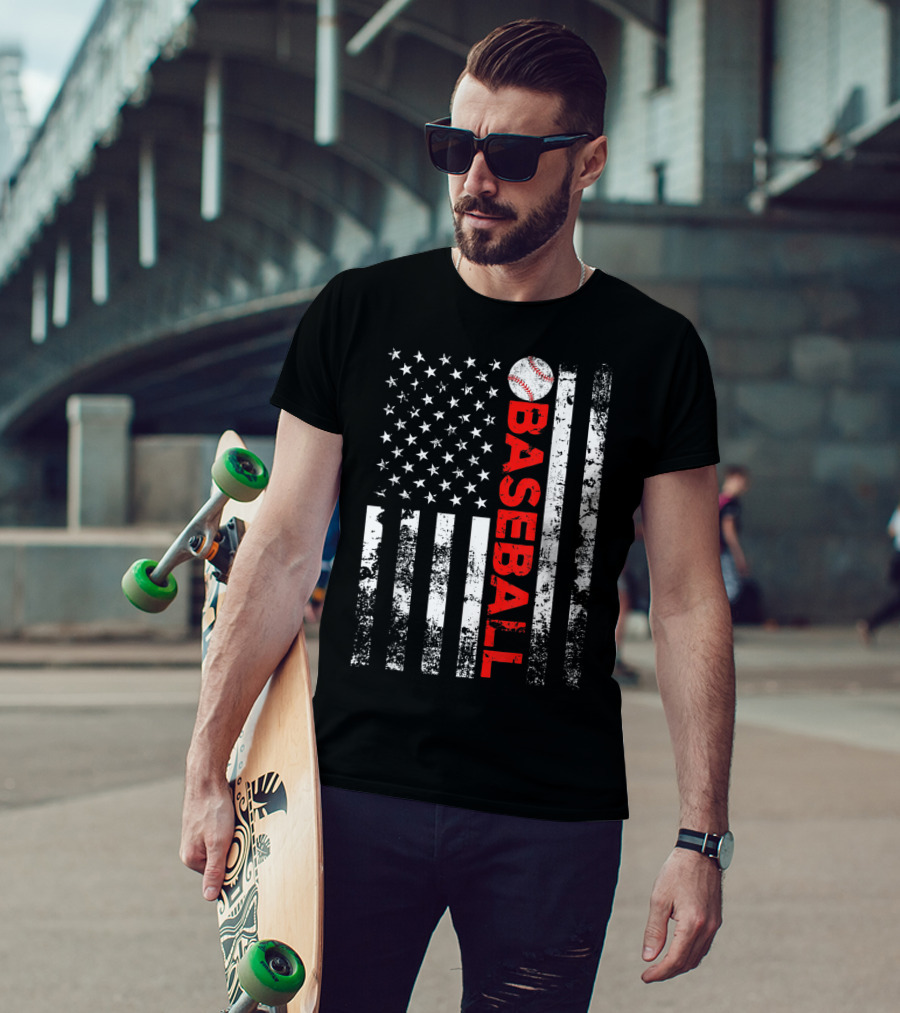 American Flag Baseball Stripes T-Shirt