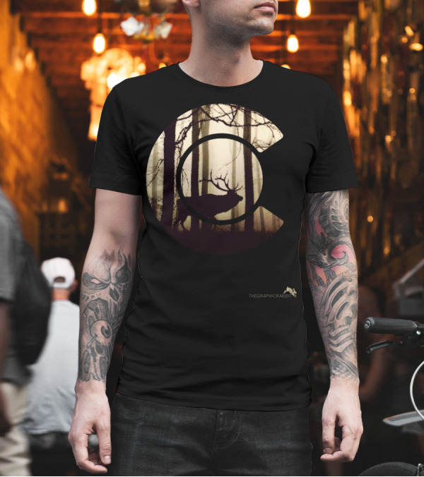 Colorado Elk Silhouette in Forest Scene T-Shirt Colorado Elk Silhouette in Forest Scene T-Shirt