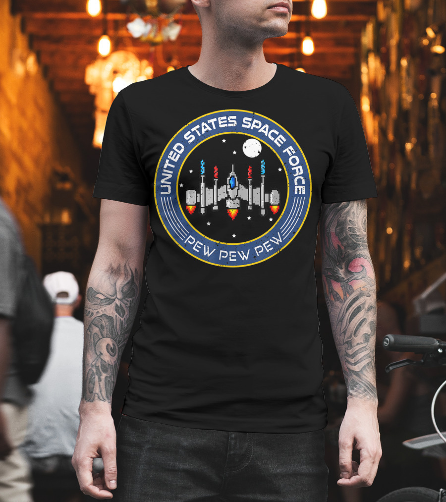 United States Space Force Pew Pew Pew 8 Bit Spaceship T-Shirt