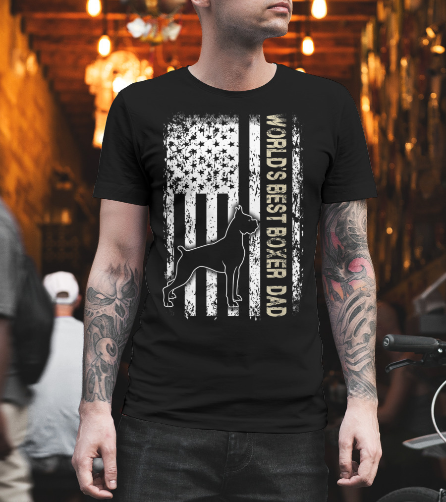 World's Best Boxer Dad Dog Lovers American Flag Father's Day T-Shirt