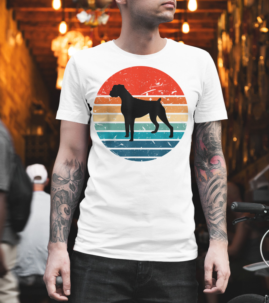 Boxer Dog Retro 70s 80s Striped T-Shirt