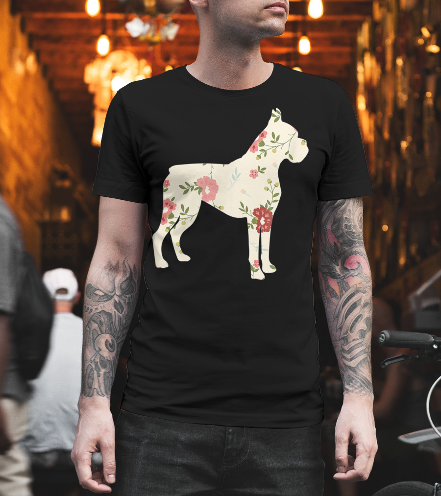 Cute Boxer Vintage Floral Dog Flower T-Shirt