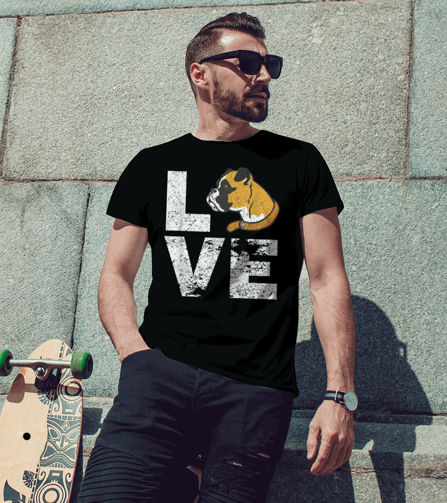 LOVE Boxer Dog Head Funny Dog Lovers T-Shirt