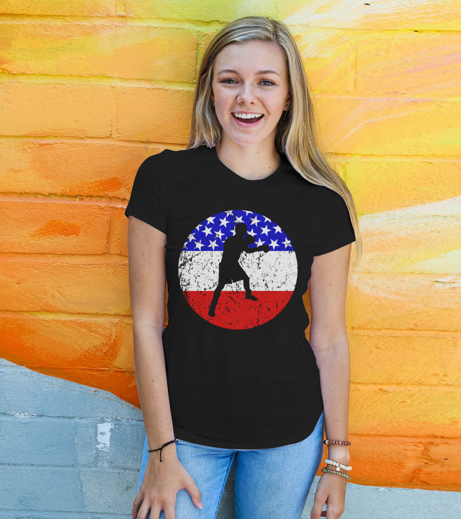 American Flag Boxing Vintage Boxer Silhouette T-Shirt