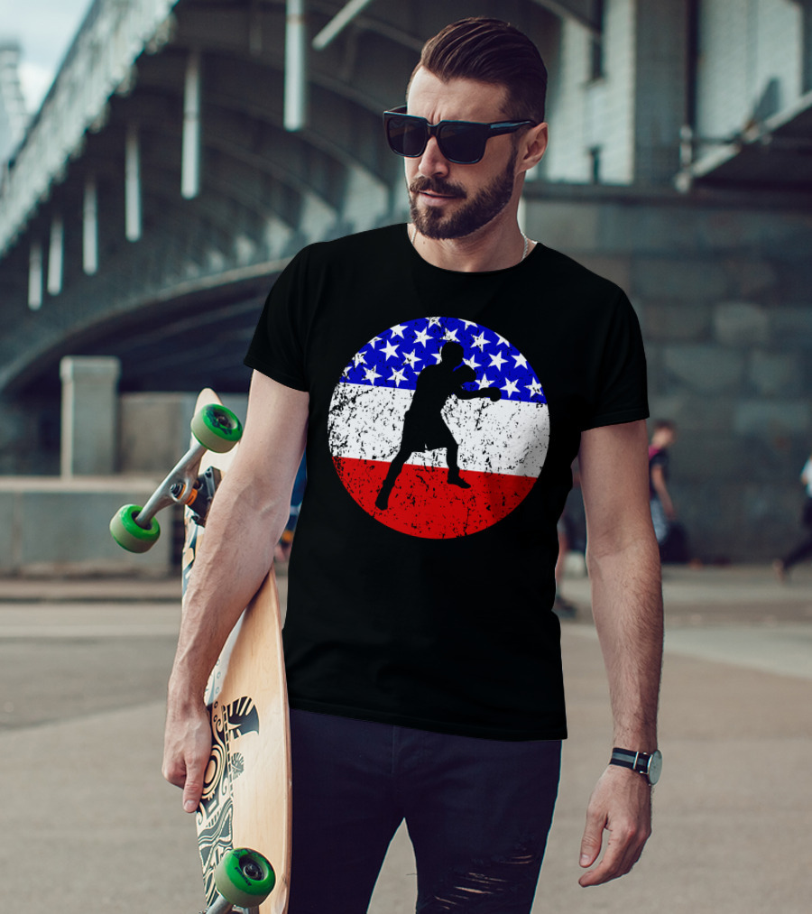 American Flag Boxing Vintage Boxer Silhouette T-Shirt