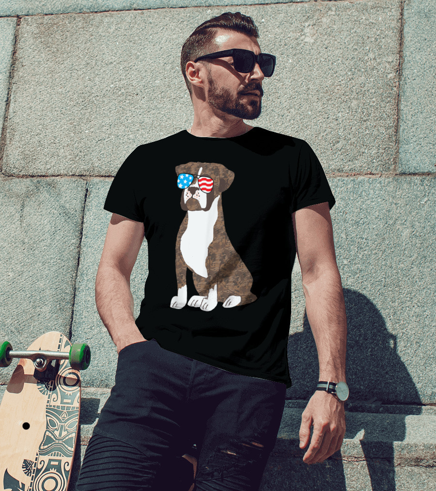Patriotic Boxer Dog USA Flag Sunglasses Memorial Day T-Shirt