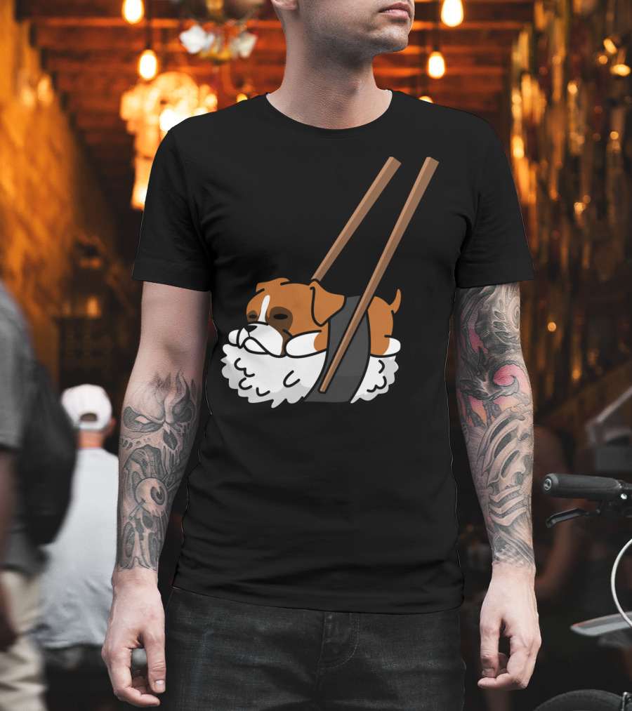 Boxer Dog Sushi with Funny Chopsticks T-Shirt