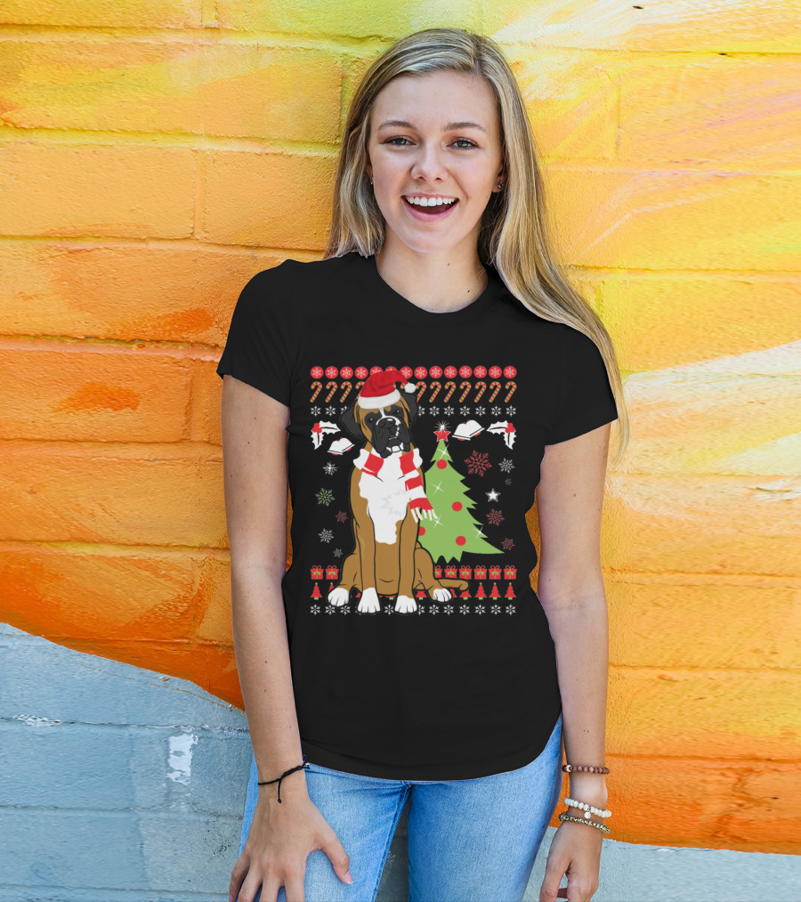 Boxer Dog Christmas Tree Ugly Christmas Holiday Boxer T-Shirt