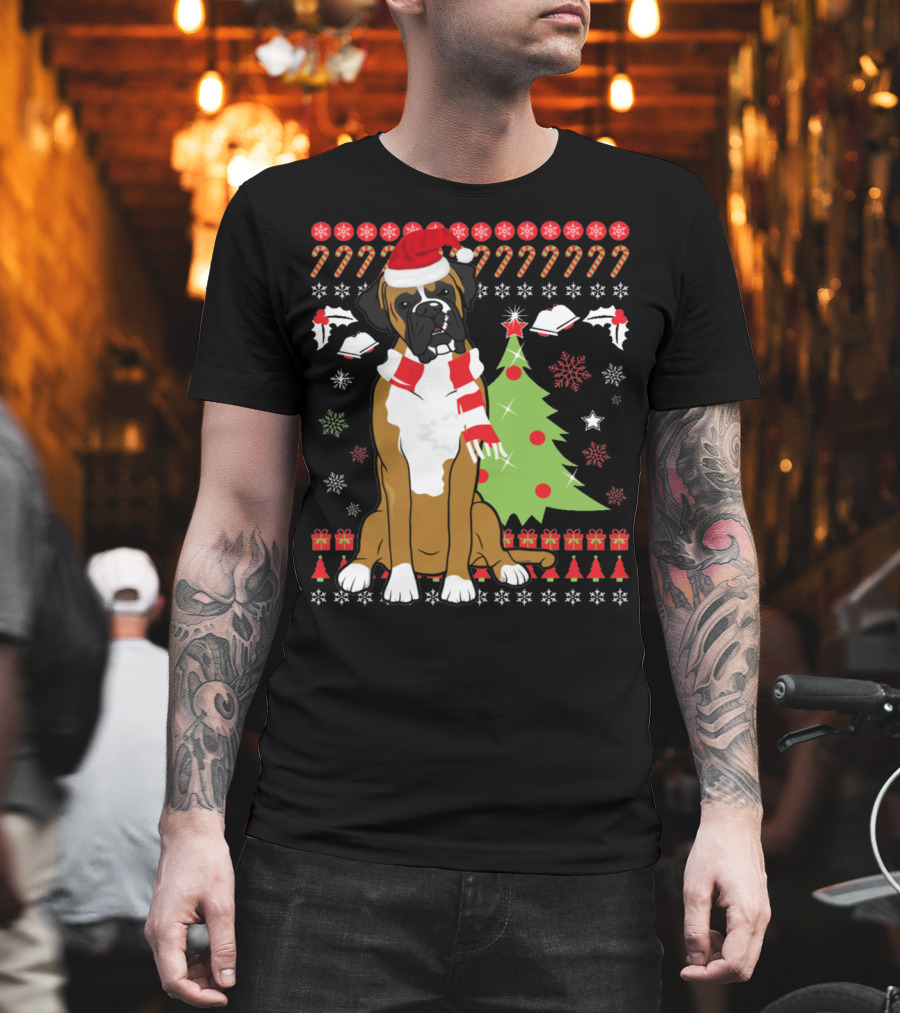 Boxer Dog Christmas Tree Ugly Christmas Holiday Boxer T-Shirt