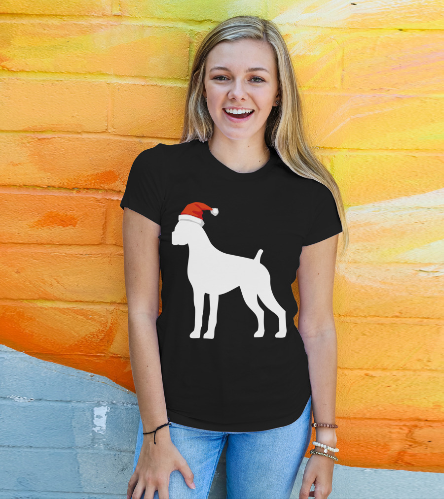 Boxer Dog Wearing Santa Hat Christmas T-Shirt