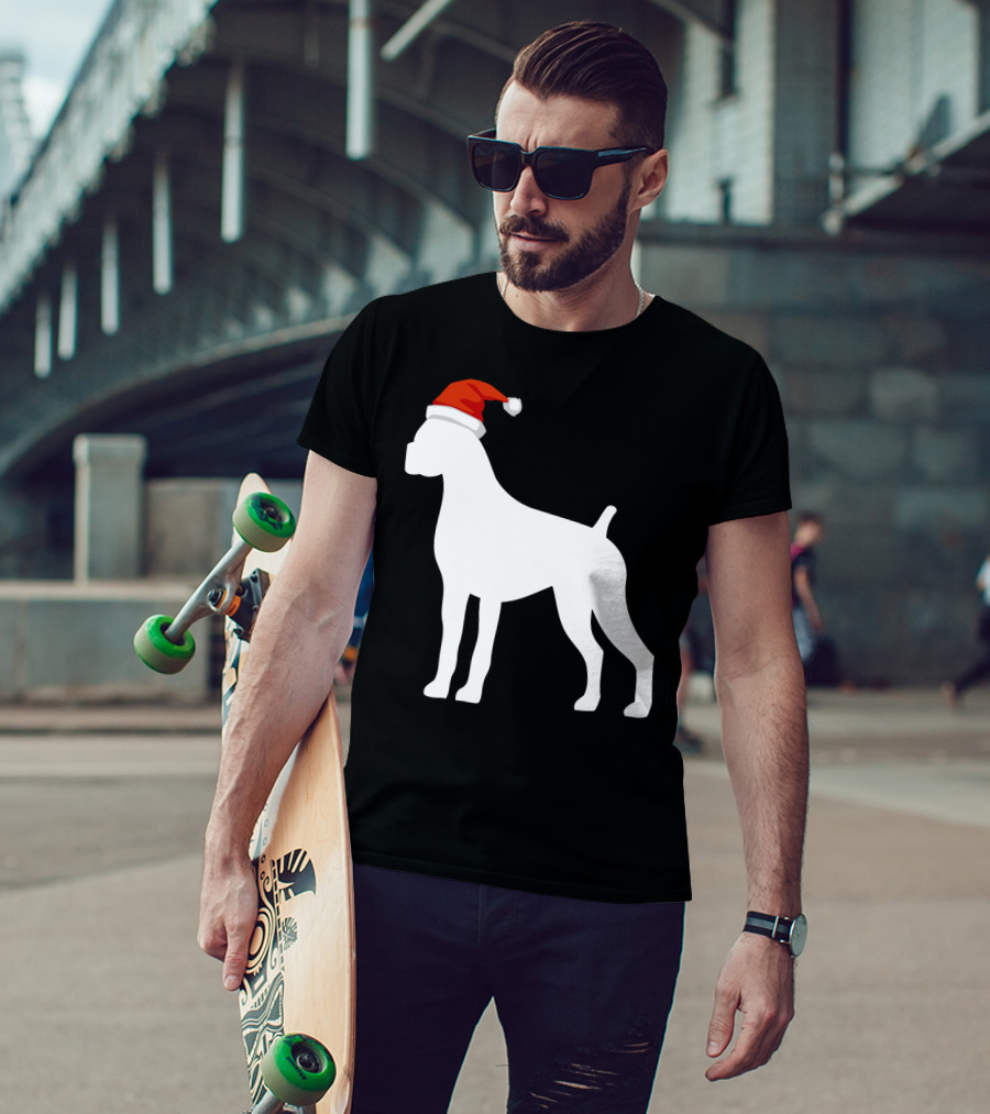 Boxer Dog Wearing Santa Hat Christmas T-Shirt