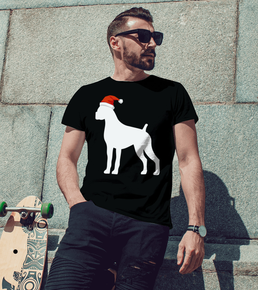 Boxer Dog Wearing Santa Hat Christmas T-Shirt
