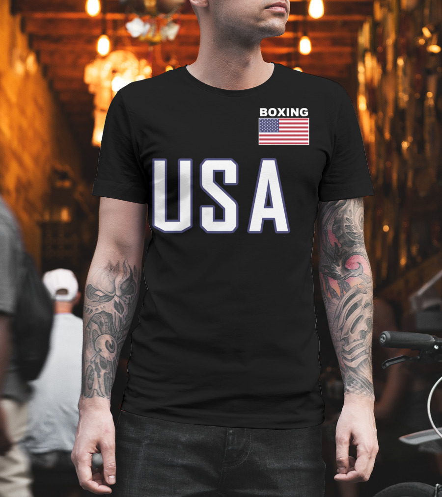 USA Flag Boxing Jacket With Pocket Equipment Theme For Boxer T-Shirt
