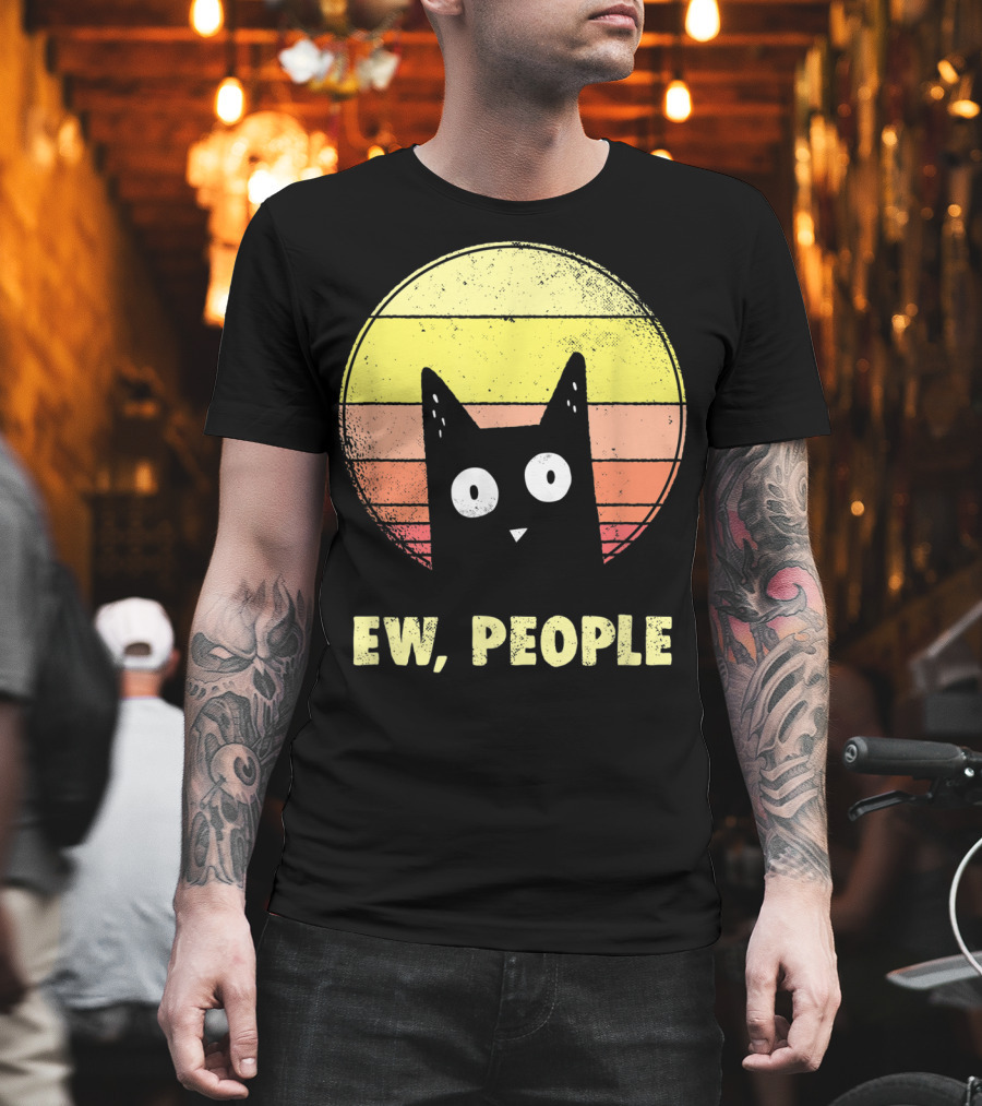 Ew People Vintage Funny Cat Lover Retro Sunset T-Shirt